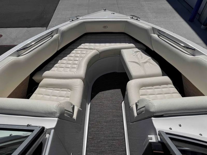 Slide: The Image of Interior of a 2021 Cobalt R5 boat with white upholstery. - 23