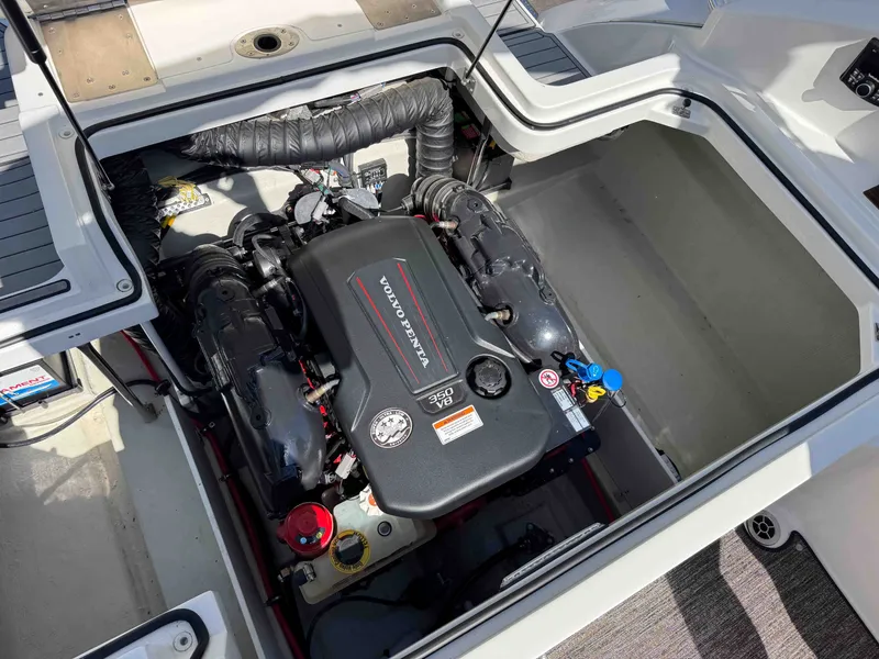 Slide: The Image of Engine compartment of a 2021 Cobalt R5 boat with Volvo Penta engine. - 29