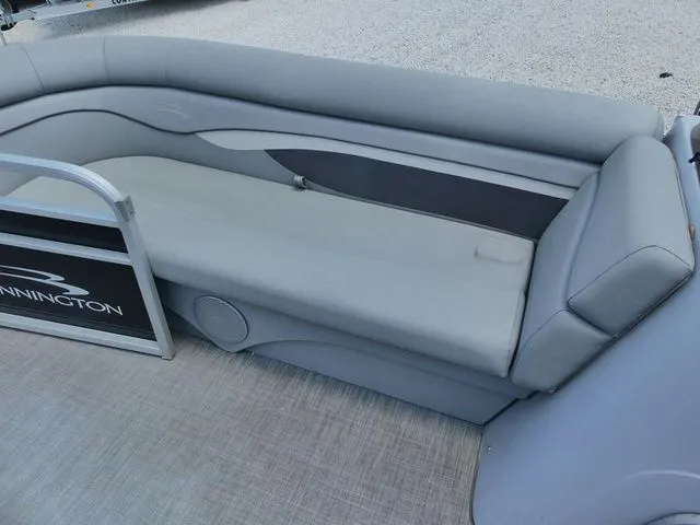 Slide: The Image of Bennington 20 SVF 2021 gray boat seating on deck. - 10