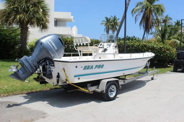 Slide: The Image of 2001 Sea Pro 2100 SV boat on trailer with Yamaha engine. - 4
