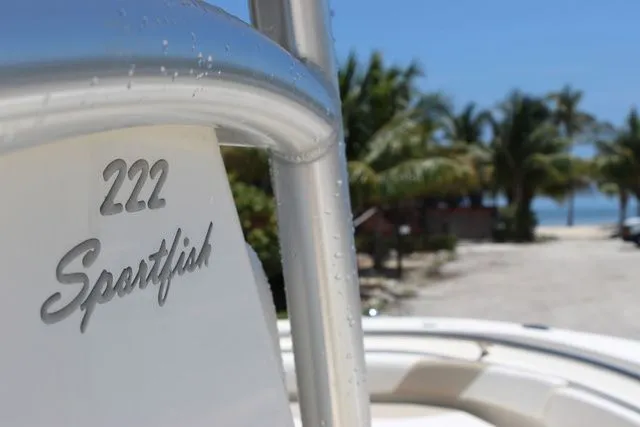 Slide: The Image of Close-up of a 2014 Pioneer 222 Sportfish boat near tropical beach. - 9