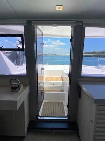 Slide: The Image of Interior view of Leopard 43 PC yacht overlooking the sea. - 18