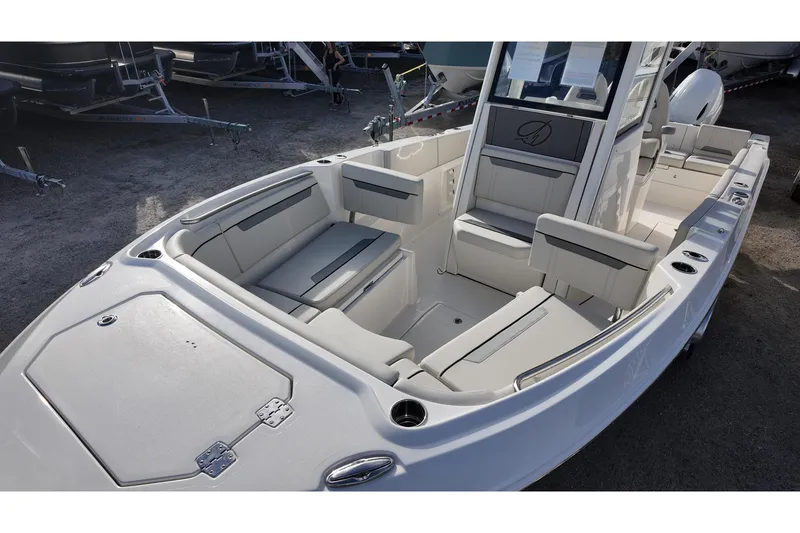 Slide: The Image of 2026 Sailfish 252 CC boat interior with spacious seating and modern design. - 9