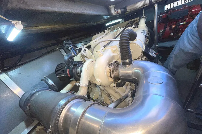 Slide: The Image of PORT ENGINE BACK SIDE TOP WITH TURBO AND ss CUSTOM MIXING ELBOWS & EXHAUST COMPONENTS!! - 67