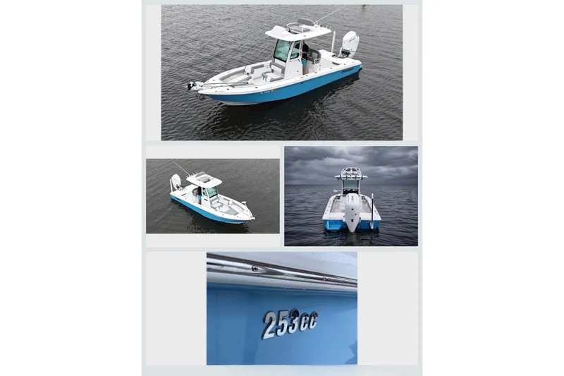 Slide: The Image of 2024 Everglades 253 Center Console boat on water, showcasing design and features. - 12