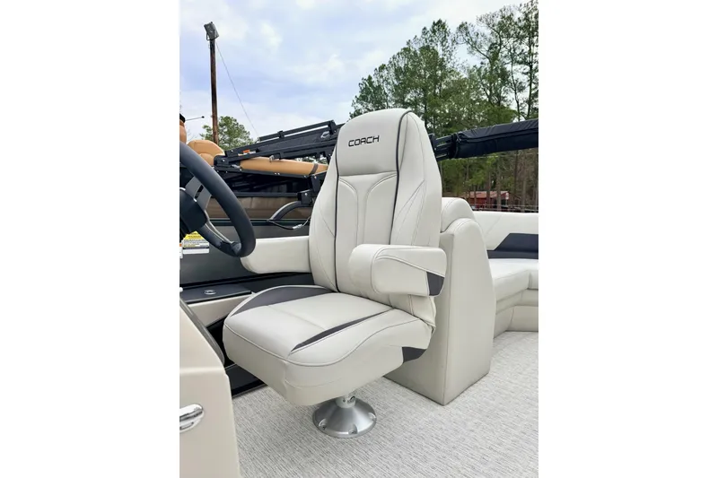Slide: The Image of Luxurious seating on 2026 Coach Pontoons 223 RFC, featuring premium upholstery and ergonomic design. - 11
