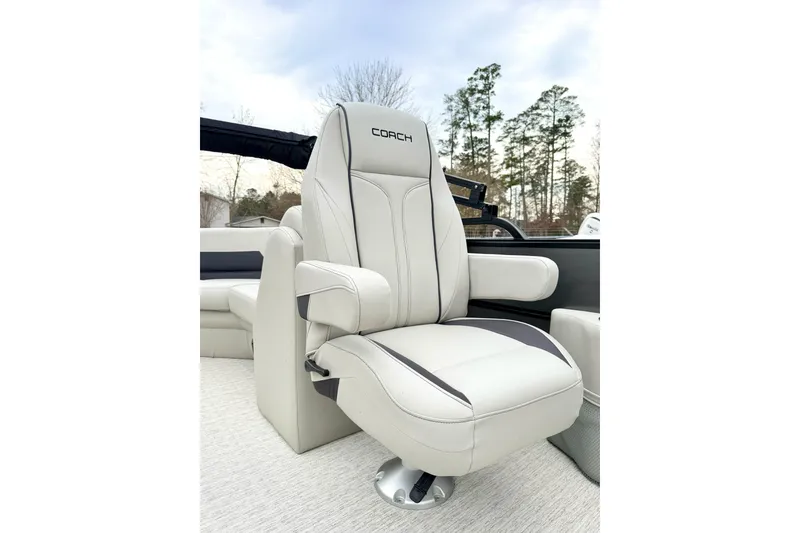 Slide: The Image of Luxurious seating on 2026 Coach Pontoons 223 RFC, featuring premium upholstery and ergonomic design. - 14