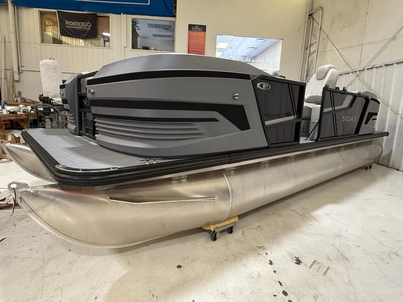 Slide: The Image of 2026 Sylvan R-22 LZ DH pontoon boat in workshop. - 20