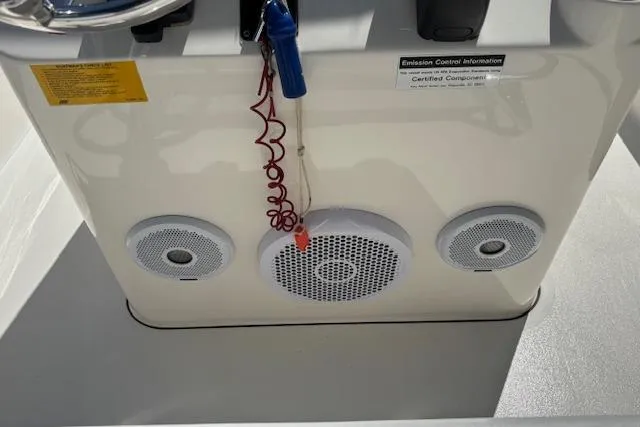 Slide: The Image of 2013 Key West 189 FS boat console with speakers and safety lanyard. - 16