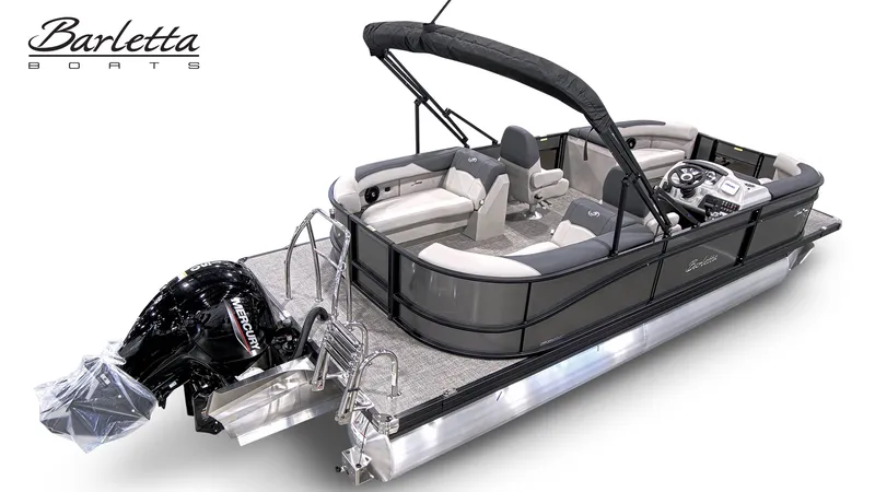 Slide: The Image of 2026 Barletta SANZA 22QC pontoon boat with Mercury outboard motor. - 4