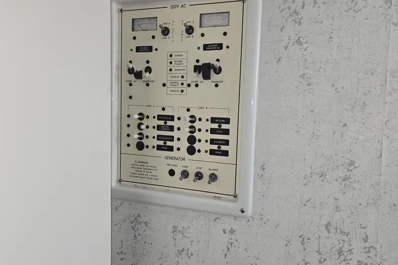 Slide: The Image of Electrical control panel on a 2004 Stamas 290 Express boat. - 19