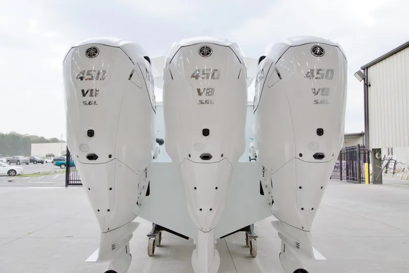 Slide: The Image of Triple Yamaha 450 V8 outboard engines on a 2026 Regulator 37 boat. - 8