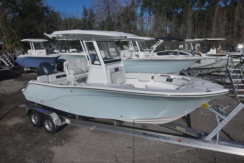 The Image of 2026 Sea Fox 228 Commander boat on trailer, displayed outdoors. - 0