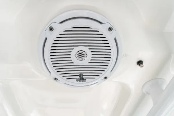 Slide: The Image of White JL Audio speaker on 2018 Sea Hunt Gamefish 27 boat ceiling. - 40