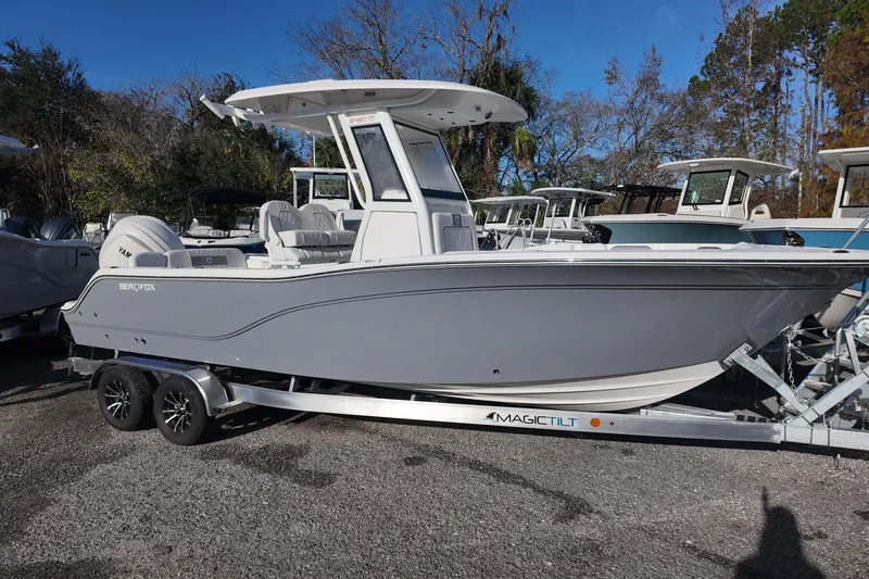 The Image of 2026 Sea Fox 248 Commander boat on trailer, parked outdoors. - 0