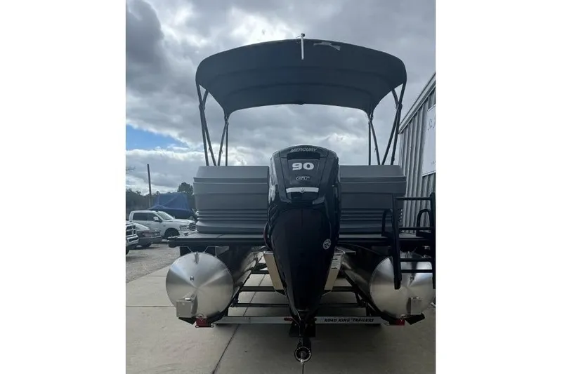 Slide: The Image of 2026 SunChaser Lucerne 20 LR DH pontoon boat with Mercury 90 HP engine. - 9