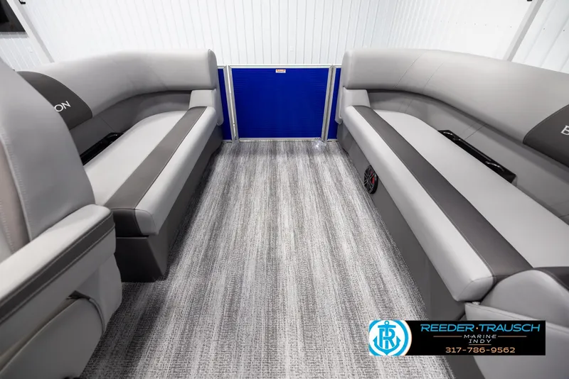 Slide: The Image of Interior of 2025 Bennington 21 SSR with gray seating. - 18
