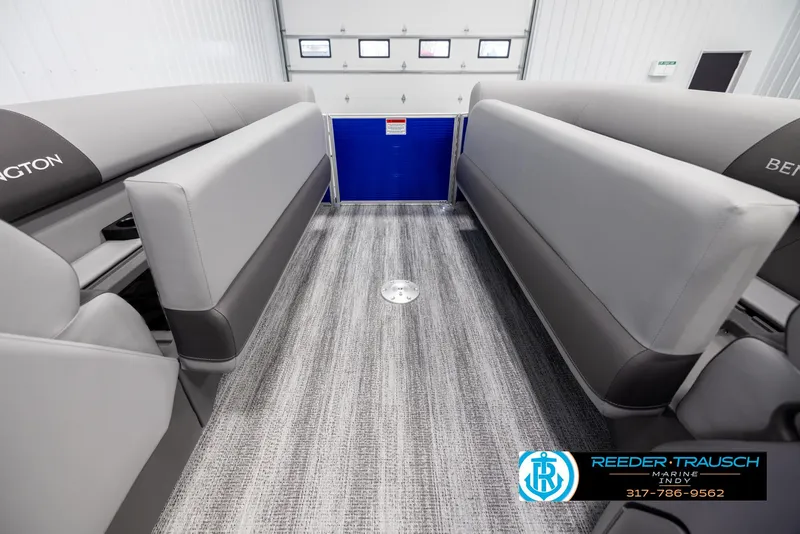 Slide: The Image of Interior of 2025 Bennington 21 SSR with gray seating. - 24