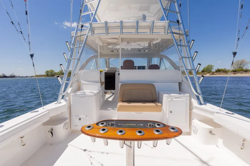 Slide: The Image of Albemarle 36 Express 2022 on open water, luxurious boat interior. - 25