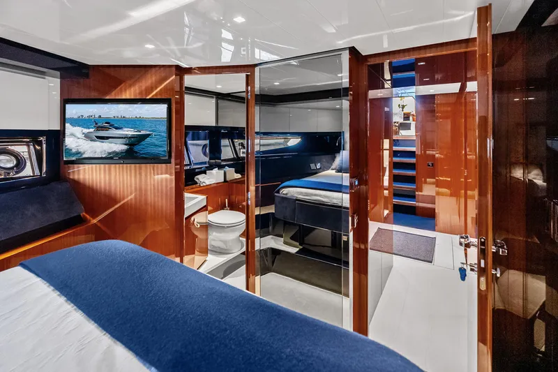 Slide: The Image of Luxurious interior of 2021 Riva 66' Ribelle yacht with modern bedroom and bathroom. - 20