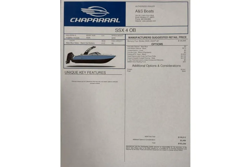 The Image of 2026 Chaparral SSX 4 boat specifications and pricing details from A&S Boats. - 1
