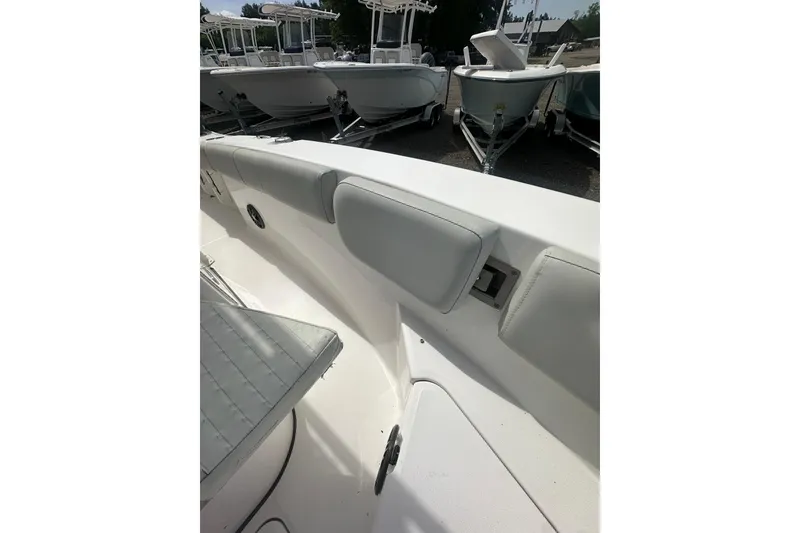 Slide: The Image of 2023 Sea Fox 228 Commander boat interior with cushioned seating and sleek design. - 20
