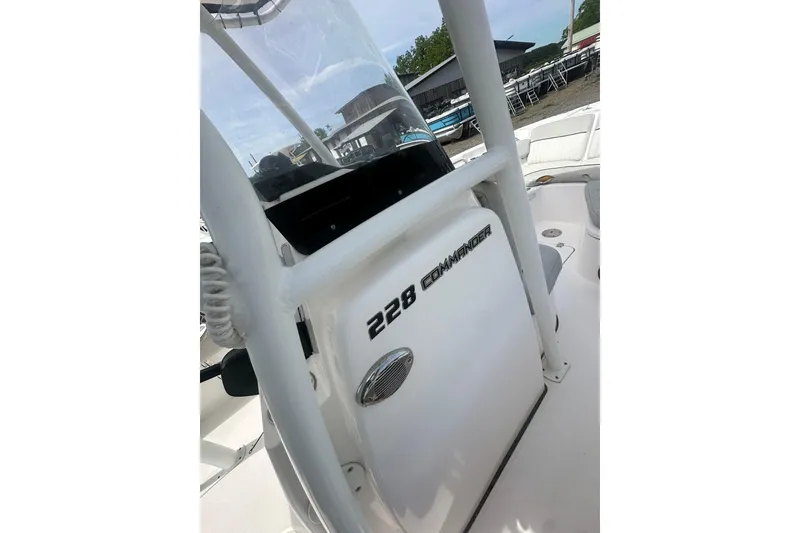 Slide: The Image of 2023 Sea Fox 228 Commander boat console with visible branding. - 29