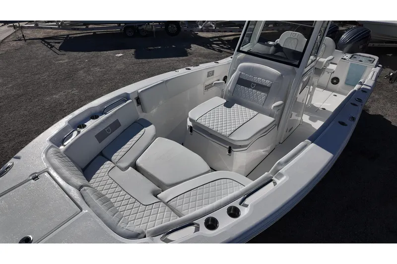 Slide: The Image of 2026 Sea Fox 268 Commander boat interior with cushioned seating and modern design. - 8