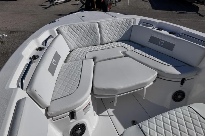 Slide: The Image of Luxurious seating area on 2026 Sea Fox 268 Commander boat, featuring quilted upholstery. - 9