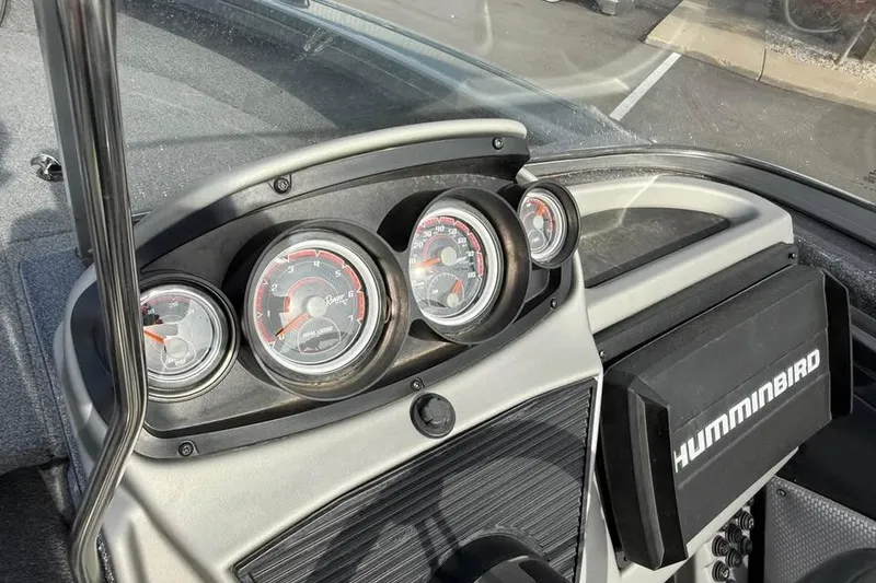 Slide: The Image of Dashboard of 2022 Ranger VX1888 WT boat with gauges and Humminbird device. - 10