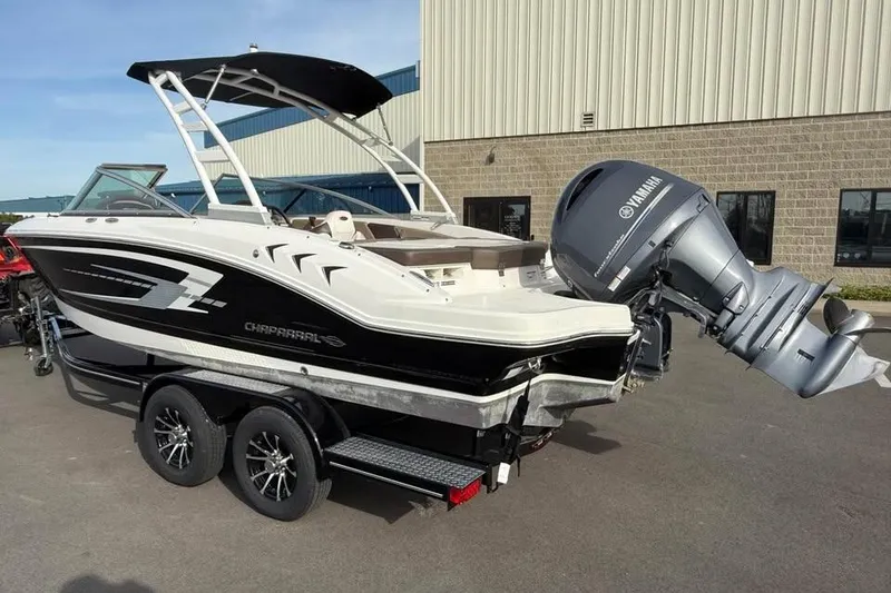 Slide: The Image of 2020 Chaparral 21 SSi OB boat with Yamaha outboard motor on trailer. - 3