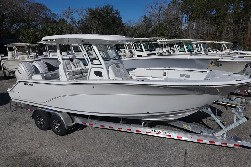 The Image of 2026 Sea Fox 288 Commander boat on trailer, displayed outdoors. - 0