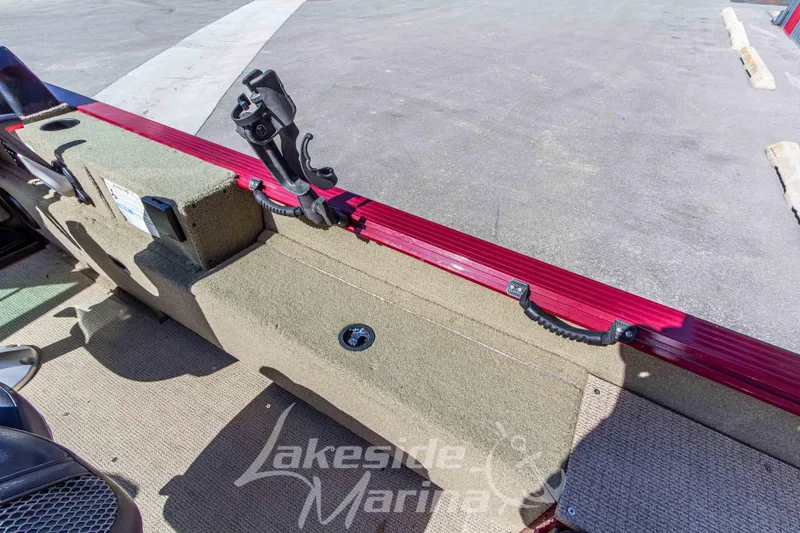 Slide: The Image of 2020 G3 Angler V19 FS boat interior with rod holder and Lakeside Marina branding. - 15