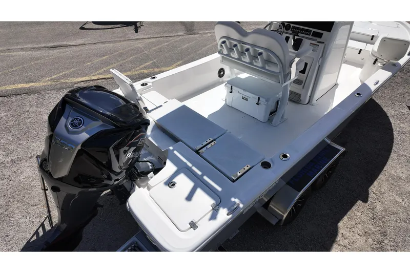 Slide: The Image of 2026 Sea Fox 251 Bay Fox boat with Yamaha outboard engine, featuring spacious deck layout. - 3