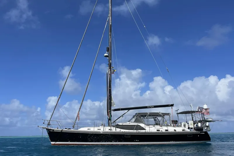 The Image of Sailing yacht Hylas 56, 2014 model, anchored under clear blue skies. - 0