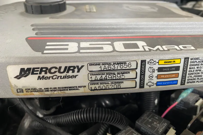 Slide: The Image of Mercury MerCruiser 350 MAG engine label on 2012 Chaparral 327 SSX boat. - 17