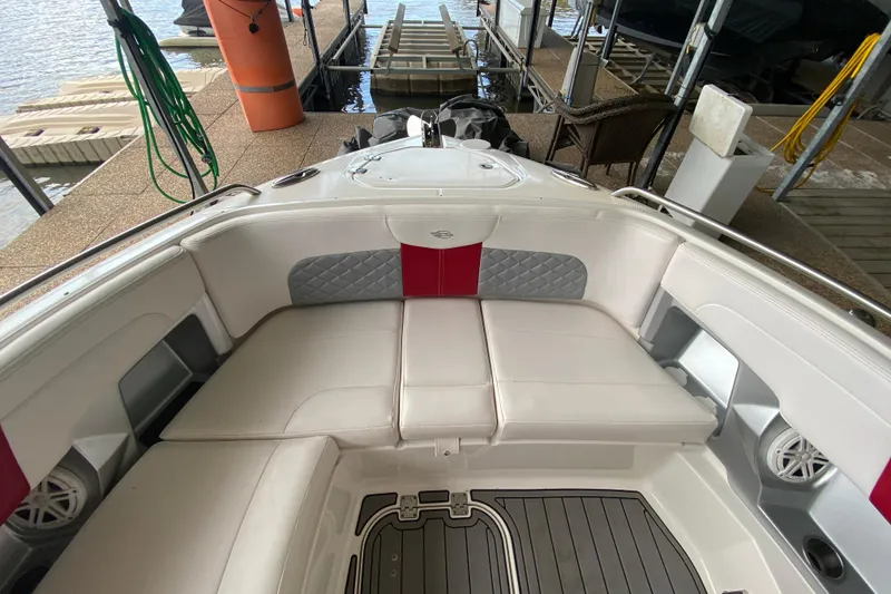 Slide: The Image of Interior view of 2012 Chaparral 327 SSX boat with cushioned seating. - 38