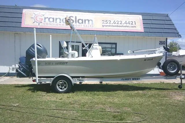 The Image of 2018 Key West 1720 Center Console boat on trailer outside Grand Slam Boat Sales. - 1