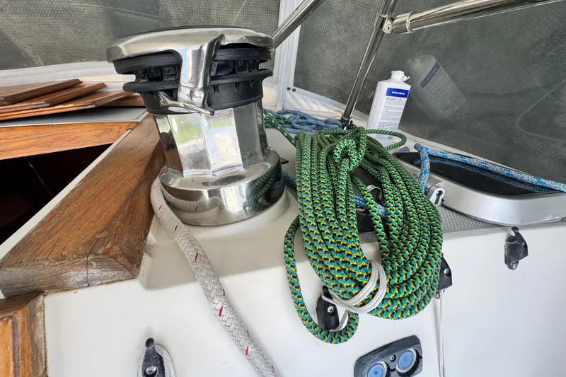 Slide: The Image of Winch and ropes on a 1990 Catalina 42 MkII sailboat deck. - 10