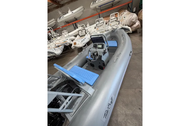 Slide: The Image of 2026 Tide Craft Custom Grey and Blue Catalina 13 inflatable boat in showroom. - 3