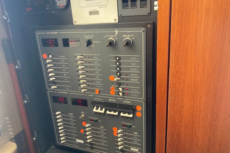 Slide: The Image of Electrical control panel on a 1995 Tiara Yachts 4000 Express boat. - 22