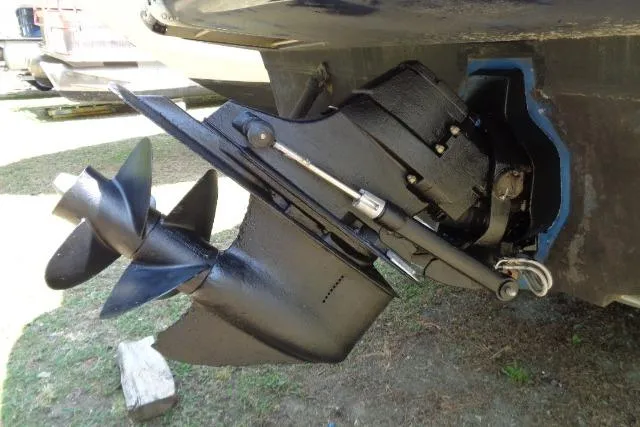 Slide: The Image of Close-up of a 2005 Sea Ray Sundancer 260 boat propeller and stern drive. - 32