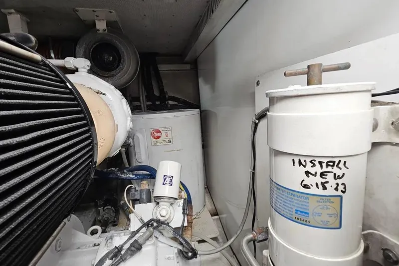 Slide: The Image of Engine room of 2005 Neptunus 56 Flybridge with filters and mechanical components. - 70