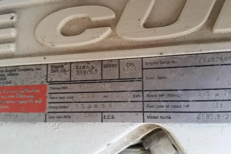 Slide: The Image of Close-up of engine specifications plate on a 2006 Tiara Yachts 3200 Open. - 51