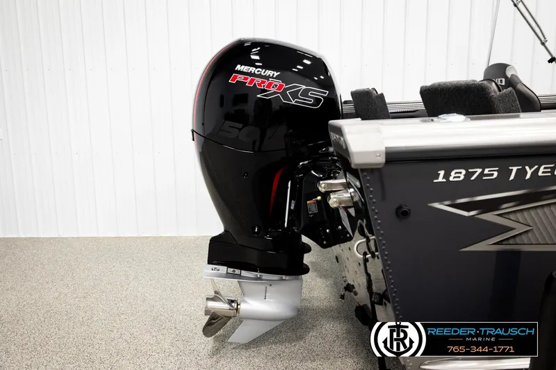 Slide: The Image of 2026 Lund 1875 Tyee boat with Mercury Pro XS engine in showroom. - 46