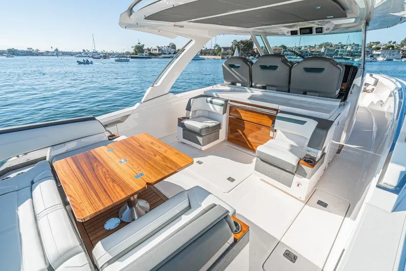Slide: The Image of Interior of 2019 Tiara Yachts 38 LS with luxurious seating area. - 45