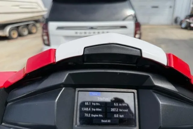 Slide: The Image of Dashboard view of a 2021 Yamaha WaveRunner VX Deluxe, displaying trip and fuel information. - 8