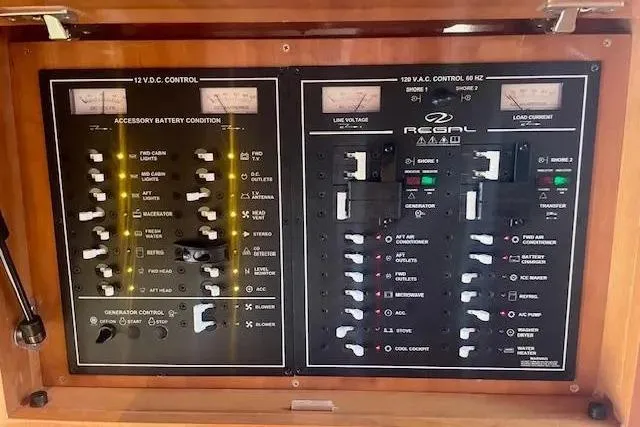 Slide: The Image of Electrical control panel of a 2011 Regal 46 Sport Coupe yacht. - 20