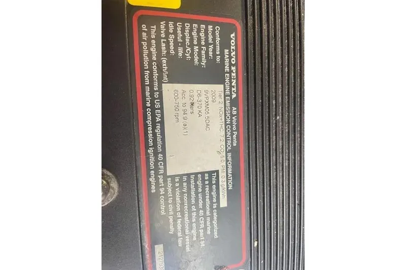 Slide: The Image of Label on Volvo Penta marine engine, 2011 Regal 46 Sport Coupe. - 43