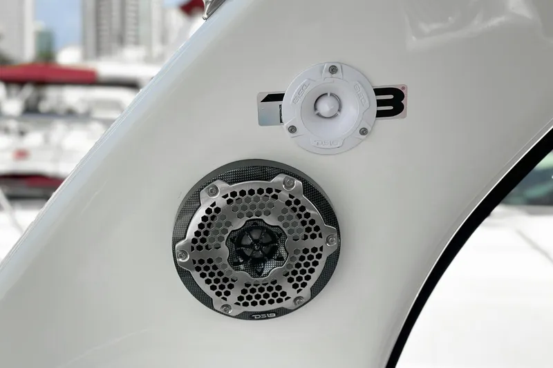 Slide: The Image of Close-up of 2007 Sea Ray 340 Sundancer boat speaker and fittings. - 28